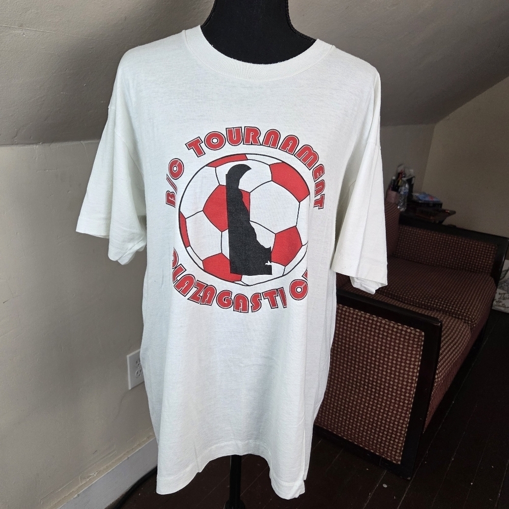 Vintage 80s Screen Stars Best Soccer Tournament Tee Made in USA XL Single Stitch